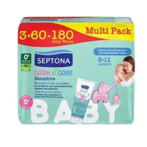 Septona Calm n Care Sensitive Baby Wipes – 3×60 pcs (180 pcs Multi Pack) Baby Care